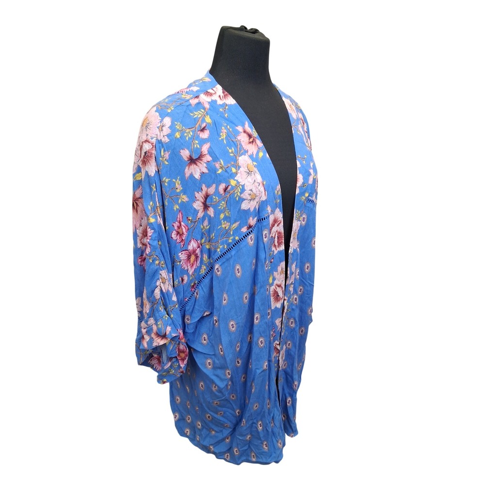 Wonderly Curvy Womens 1X Boho Coverup Floral Rayon Kimono Open Front‎ Carigan